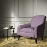 A purple woven fabric on an armchair.