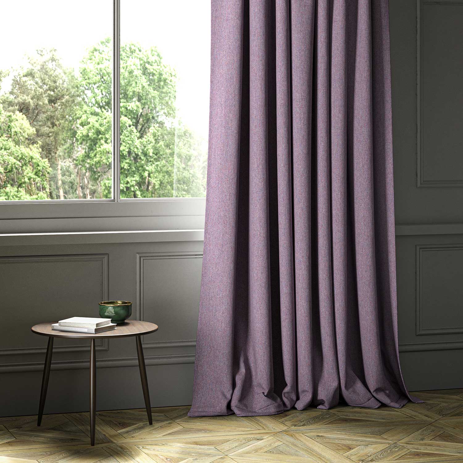 A curtain woven fabric shown as a curtain.