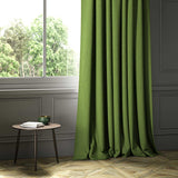 A green woven fabric shown as a curtain.
