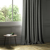 A grey woven fabric shown as a curtain.