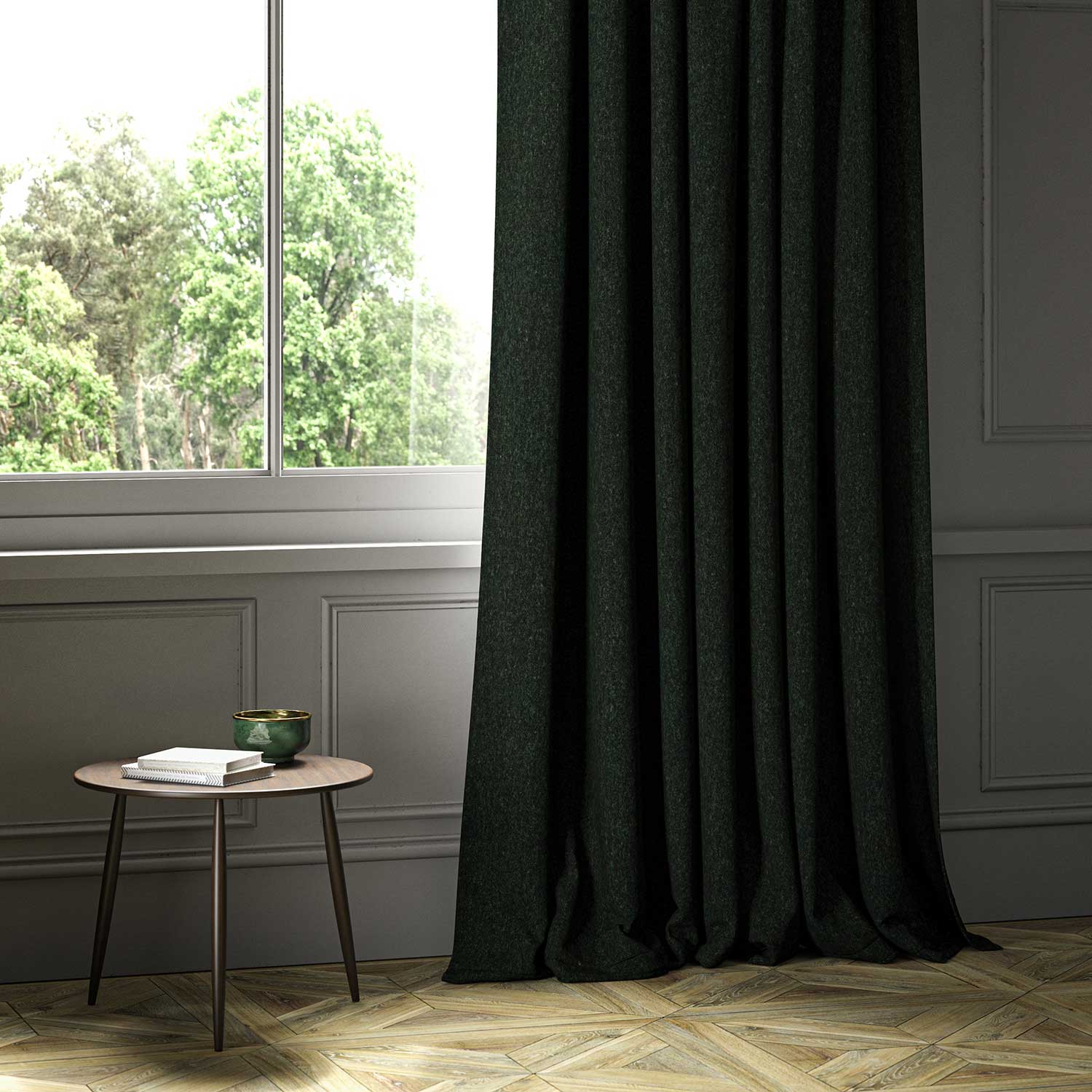 A black woven fabric shown as a curtain.