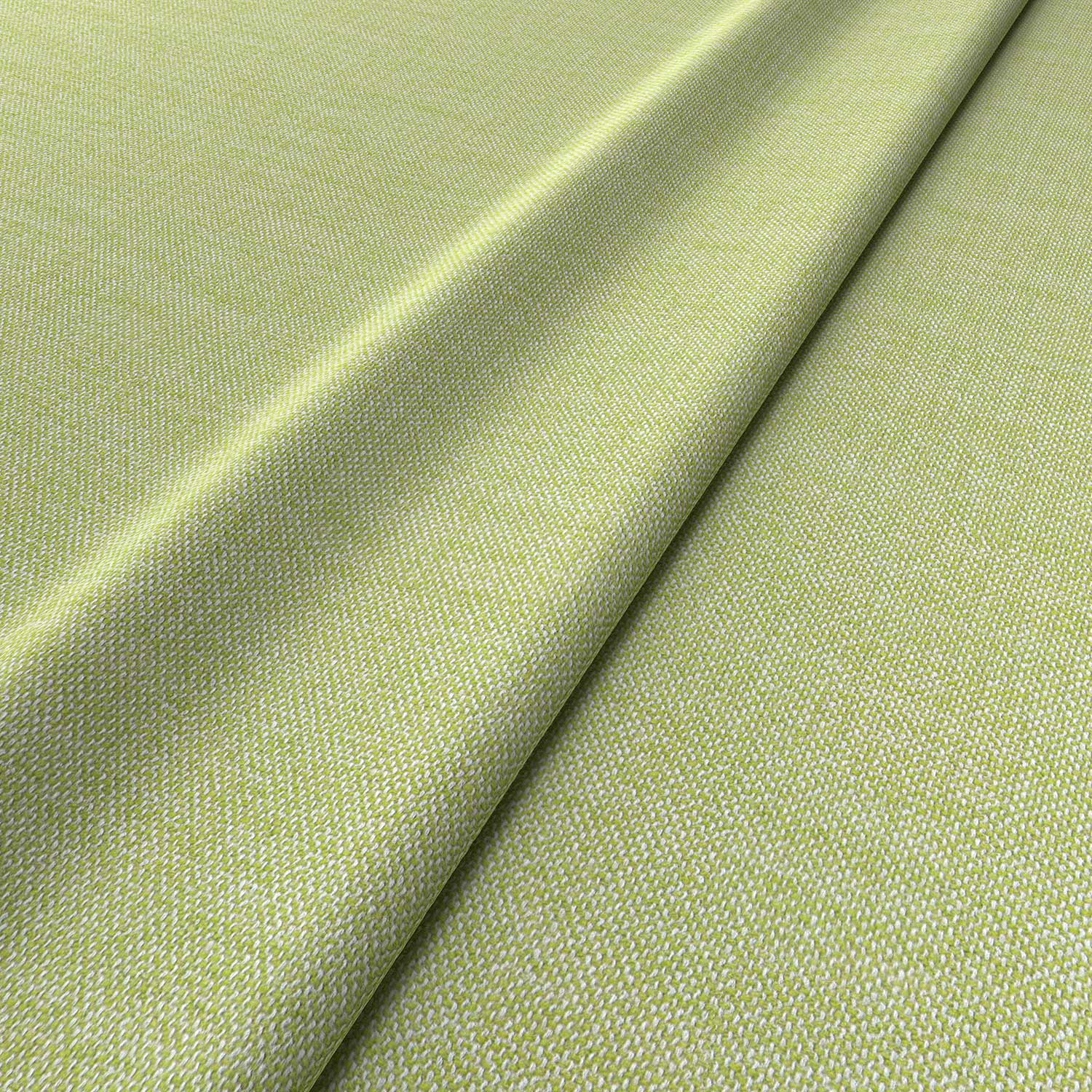 Fabric swatch of a plain bright green weave fabric for upholstery