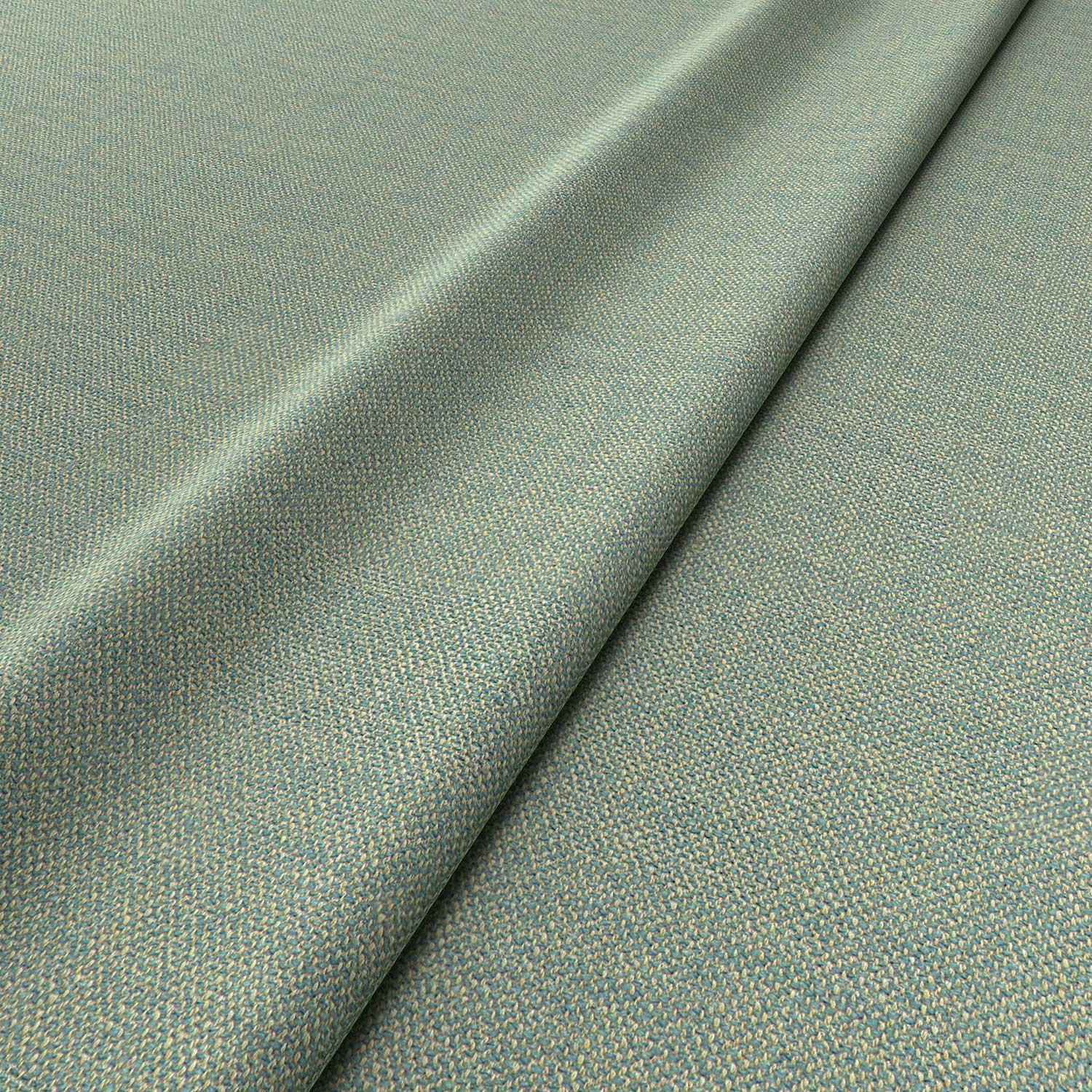 Fabric swatch of a plain turquoise weave fabric for upholstery