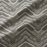 Fabric swatch of a stain resistant herringbone weave design in dark grey colours, suitable for curtains and upholstery