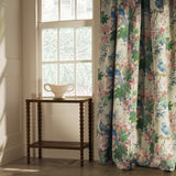 Curtain in a lively, tropical floral and bird linen fabric
