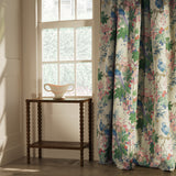 Curtain in a lively, tropical floral and bird linen fabric