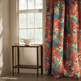 Curtain in a lively, tropical floral and bird linen fabric