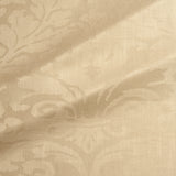 Fabric swatch of a contemporary damask fabric in a light gold colour for upholstery and curtains.