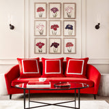 Red eco velvet upholstery fabric on a sofa