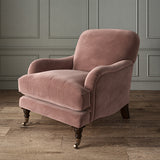 Pink eco velvet upholstery fabric on an armchair