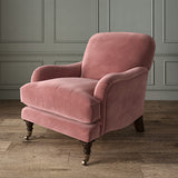 Pink eco velvet upholstery fabric on an armchair