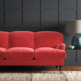 Red eco velvet upholstery fabric on a sofa