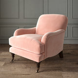 Pink eco velvet upholstery fabric on an armchair