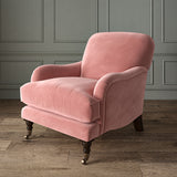 Pink eco velvet upholstery fabric on an armchair