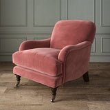 Pink eco velvet upholstery fabric on an armchair