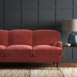 Red eco velvet upholstery fabric on a sofa