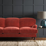 Red eco velvet upholstery fabric on a sofa