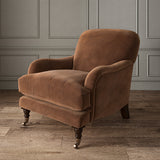 Brown eco velvet upholstery fabric on an armchair