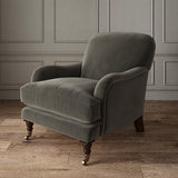Grey eco velvet upholstery fabric on an armchair