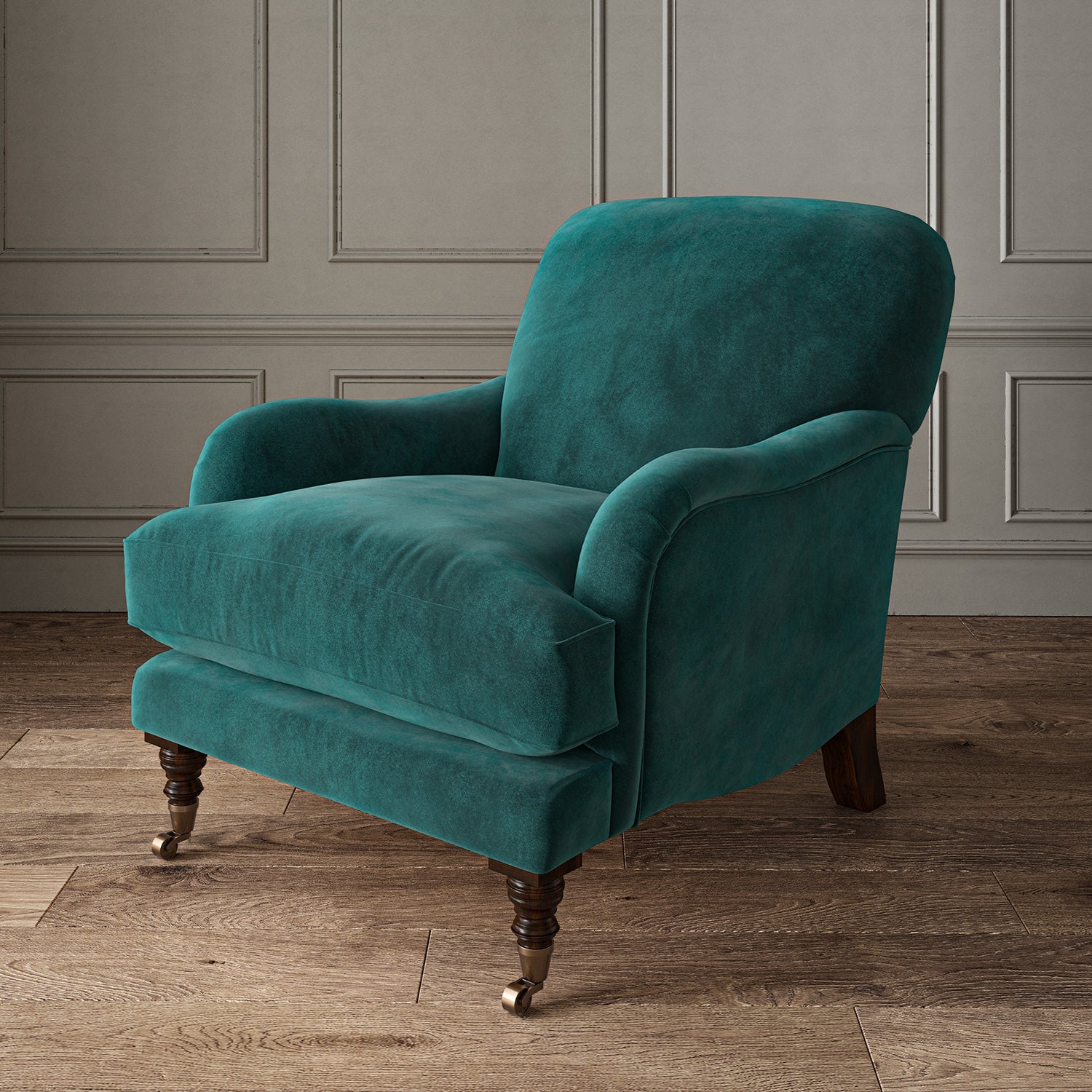 Blue eco velvet upholstery fabric on an armchair
