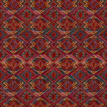Printed velvet fabric – an exuberant carpet design in red colours for curtains and upholstery.