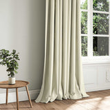 A cream woven fabric shown as a curtain.