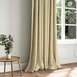 A beige woven fabric shown as a curtain.