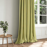 A green woven fabric shown as a curtain.