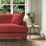 A red stain resistant woven fabric on an armchair