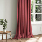A red woven fabric shown as a curtain.