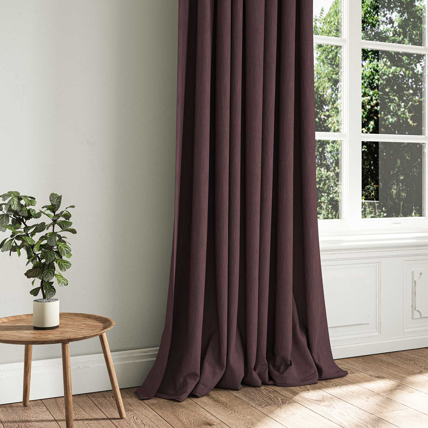 A purple woven fabric shown as a curtain.
