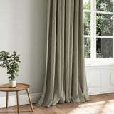 A grey woven fabric shown as a curtain.