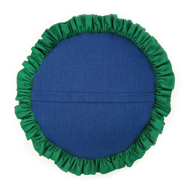 Round Cobalt Single Ruffle Cushion