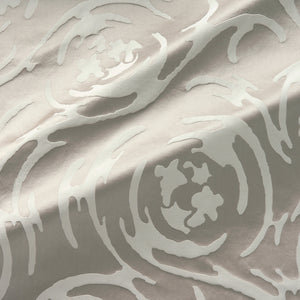 Fabric swatch of a beautiful neutral coloured abstract swirl fabric suitable for curtains 