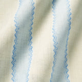 Printed linen fabric sample – a bold blocks of colour in this inviting stripe are softened with a painterly finish in blue, cream and white