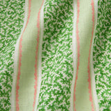 Printed linen fabric sample – fresh bands of jolly colours in green, pink and cream