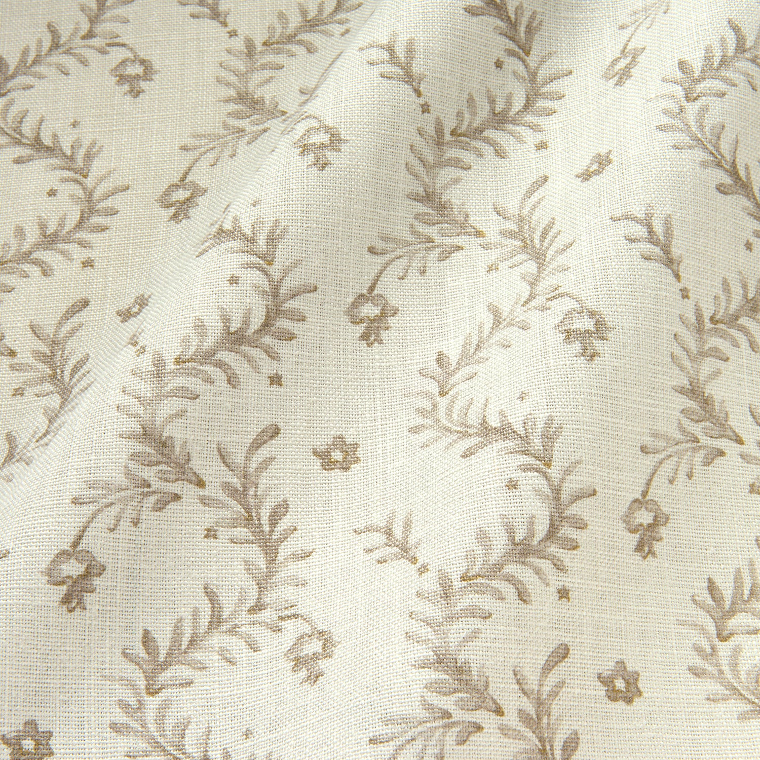 Printed linen fabric - a charming marine-style pattern in brown and cream