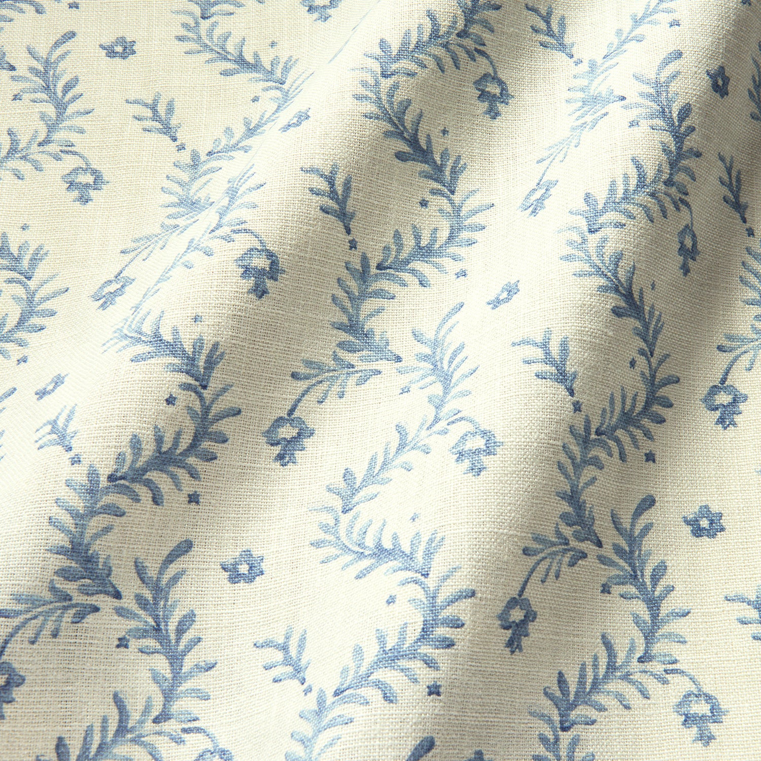 Printed linen fabric - a charming marine-style pattern in blue and cream