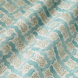 Printed linen fabric - a contemporary lattice design in blue, cream and white 