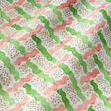 Printed linen fabric - a contemporary lattice design in green, pink, cream and white 