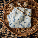 Printed linen fabric - a charming marine-style pattern in blue and cream