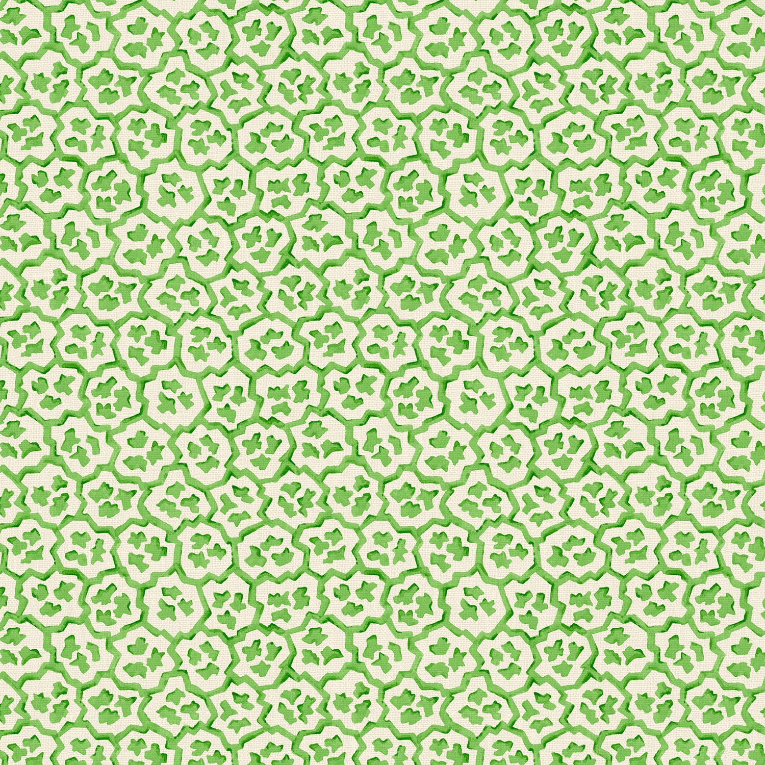 Printed linen fabric sample – a handy block print pattern in green and cream 