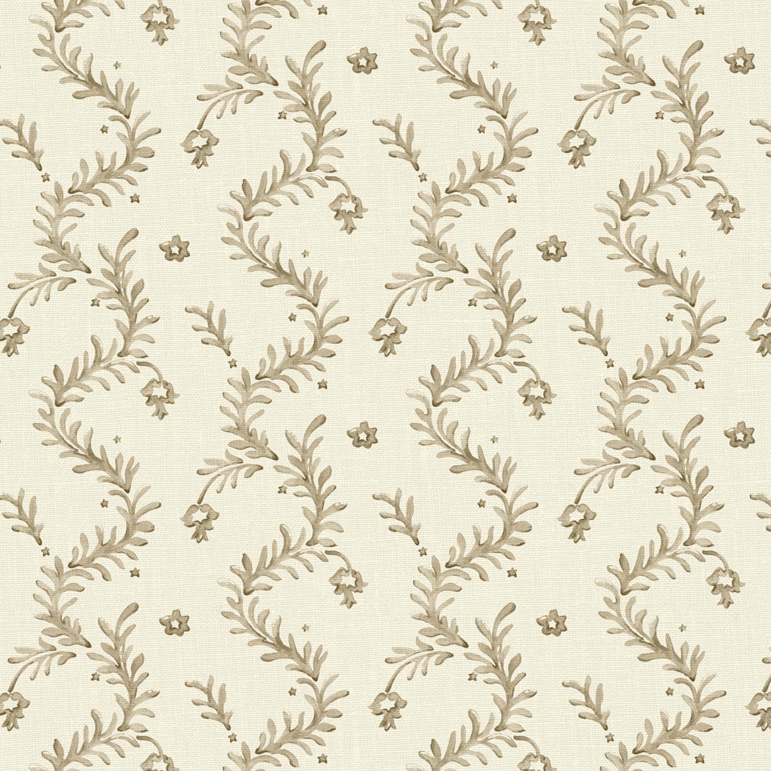 Printed linen fabric - a charming marine-style pattern in brown and cream