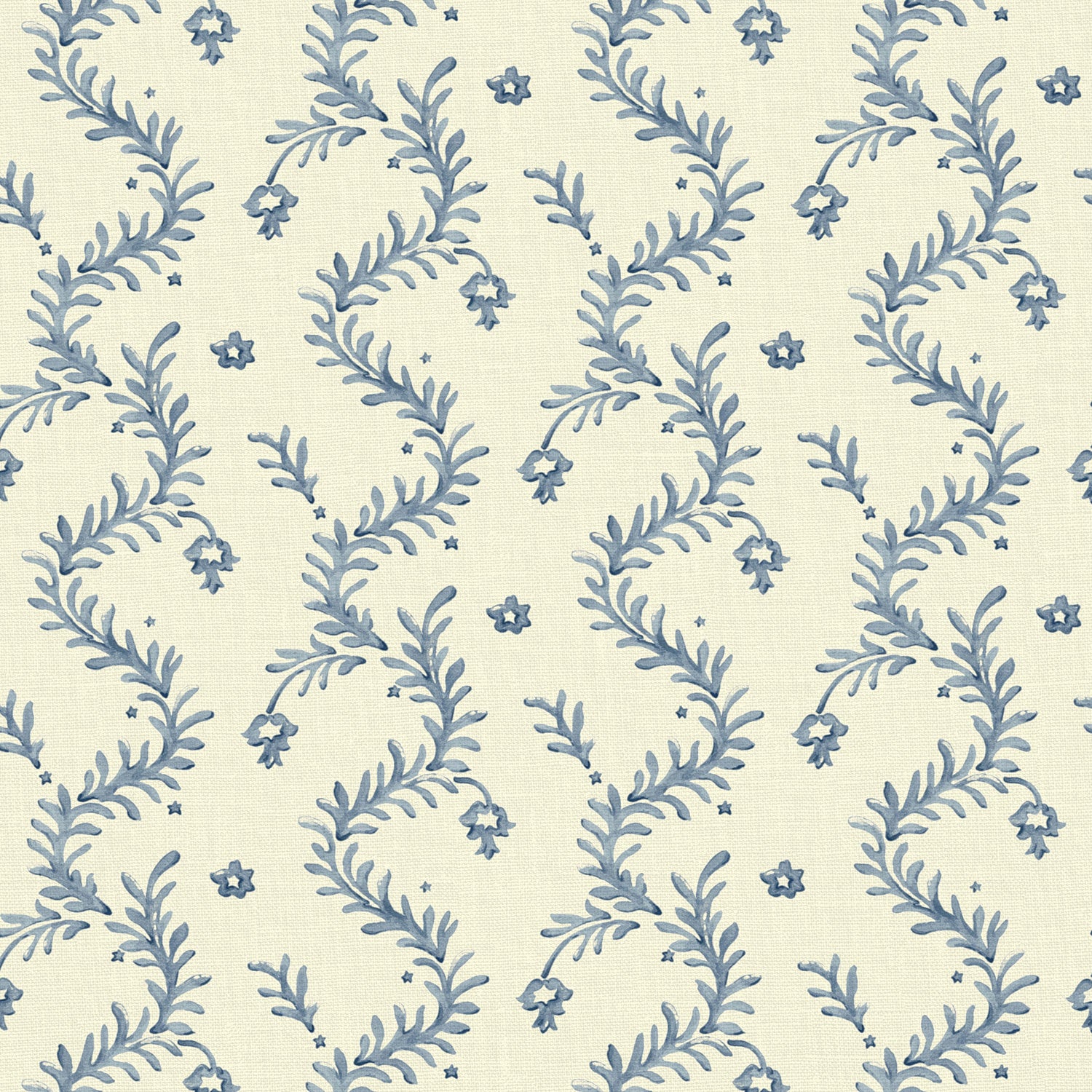 Printed linen fabric - a charming marine-style pattern in blue and cream