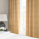 Linen curtains with a contemporary lattice design in yellow, pink, cream and white 