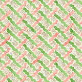 Printed linen fabric - a contemporary lattice design in green, pink, cream and white 