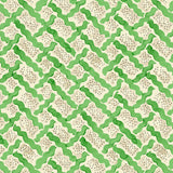 Printed linen fabric - a contemporary lattice design in green, cream and white 