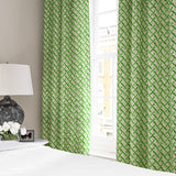 Linen curtains with a contemporary lattice design in green, cream and white