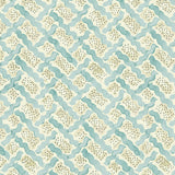 Printed linen fabric - a contemporary lattice design in blue, cream and white 