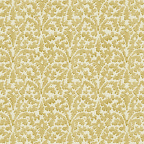 Printed linen fabric sample – damask-style pattern in yellow and cream